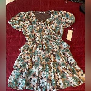 Mimi Chica Floral Womens Dress in Green and Brown